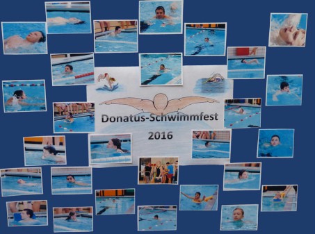 Man sieht eine Collage von verschiedenen Bildern der TeilnehmerInnnen des Schwimmfestes.