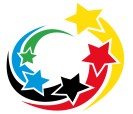 Logo vom Bundesfinale Jugend Trainiert für Olympia. 5 Sterne mit einem Schweif bilden einen Kreis.