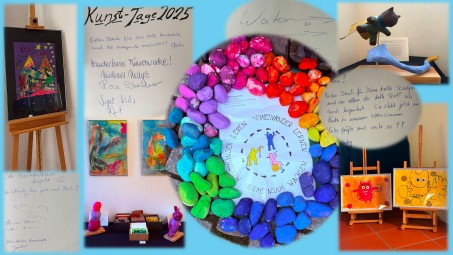 Collage aus mehreren Bildern und handschriftlichen Eintr&auml;gen in ein G&auml;stebuch.