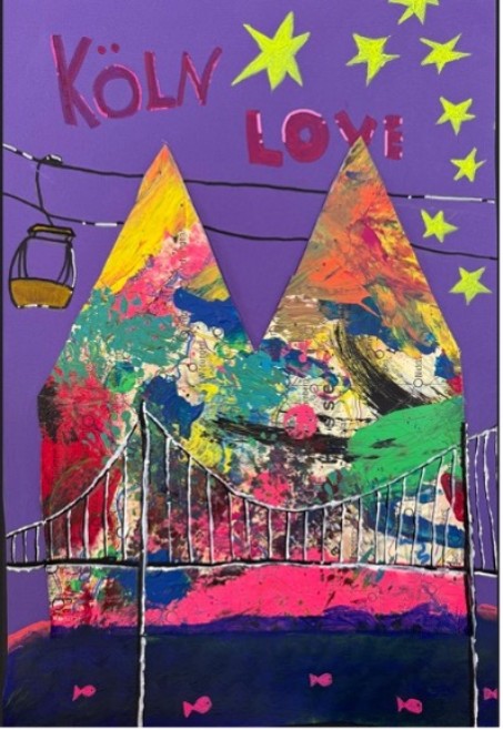 Gemalte Bild vom K&ouml;lner Dom. &Uuml;ber dem Bild steht "K&ouml;ln Love"