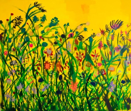 Gemalte Bild von einer Blumenwiese.