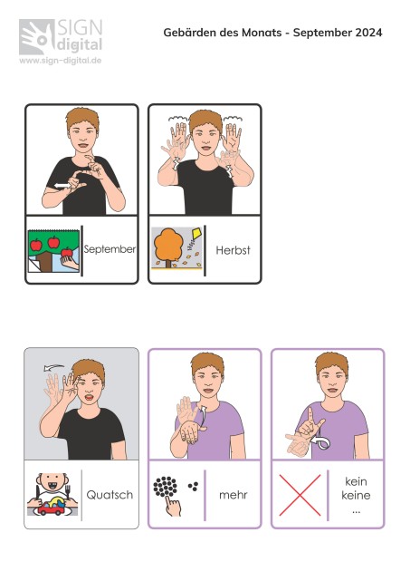 Pictogramme mit den Gebärden des Monats September 2024