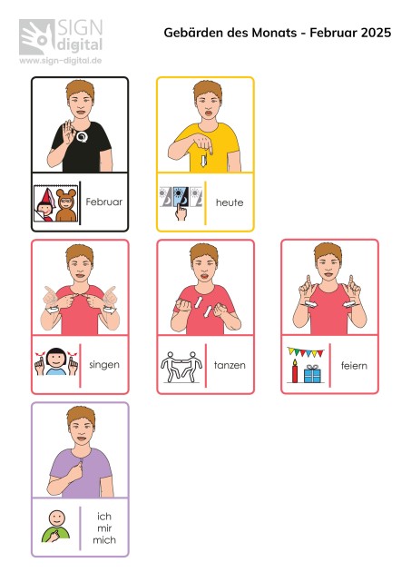 Pictogramme mit den Gebärden des Monats Februar 2025